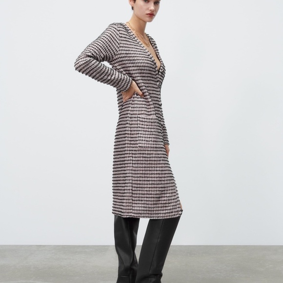 ZARA Textured Midi Sweater Dress Cardigan BNWT - Picture 3 of 5